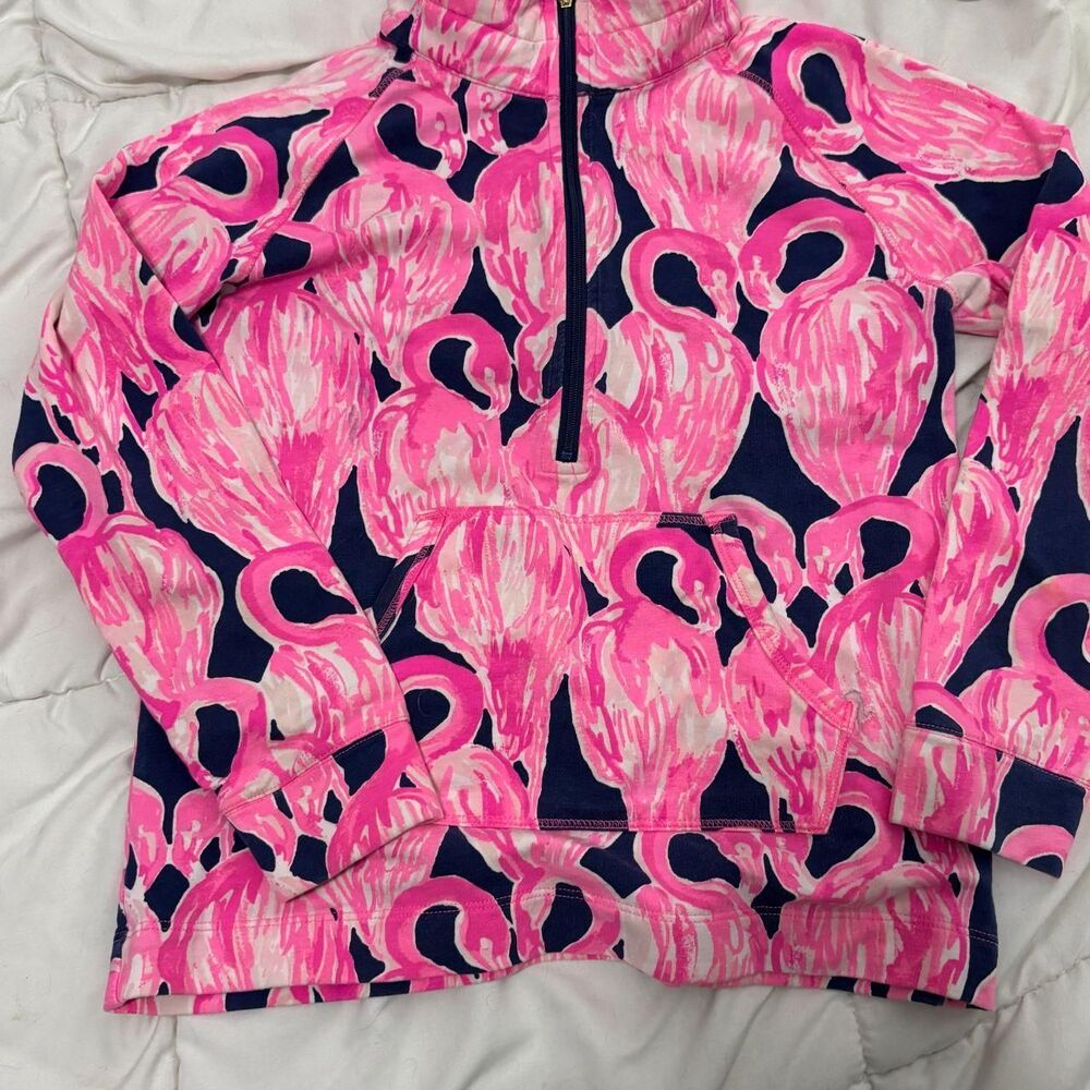 Lilly Pulitzer Girls Flamingo Quarter Zip Pullover L 8-10
